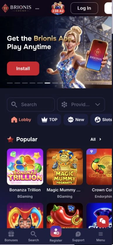 Brionis-Lobby im Smartphone-Browser
